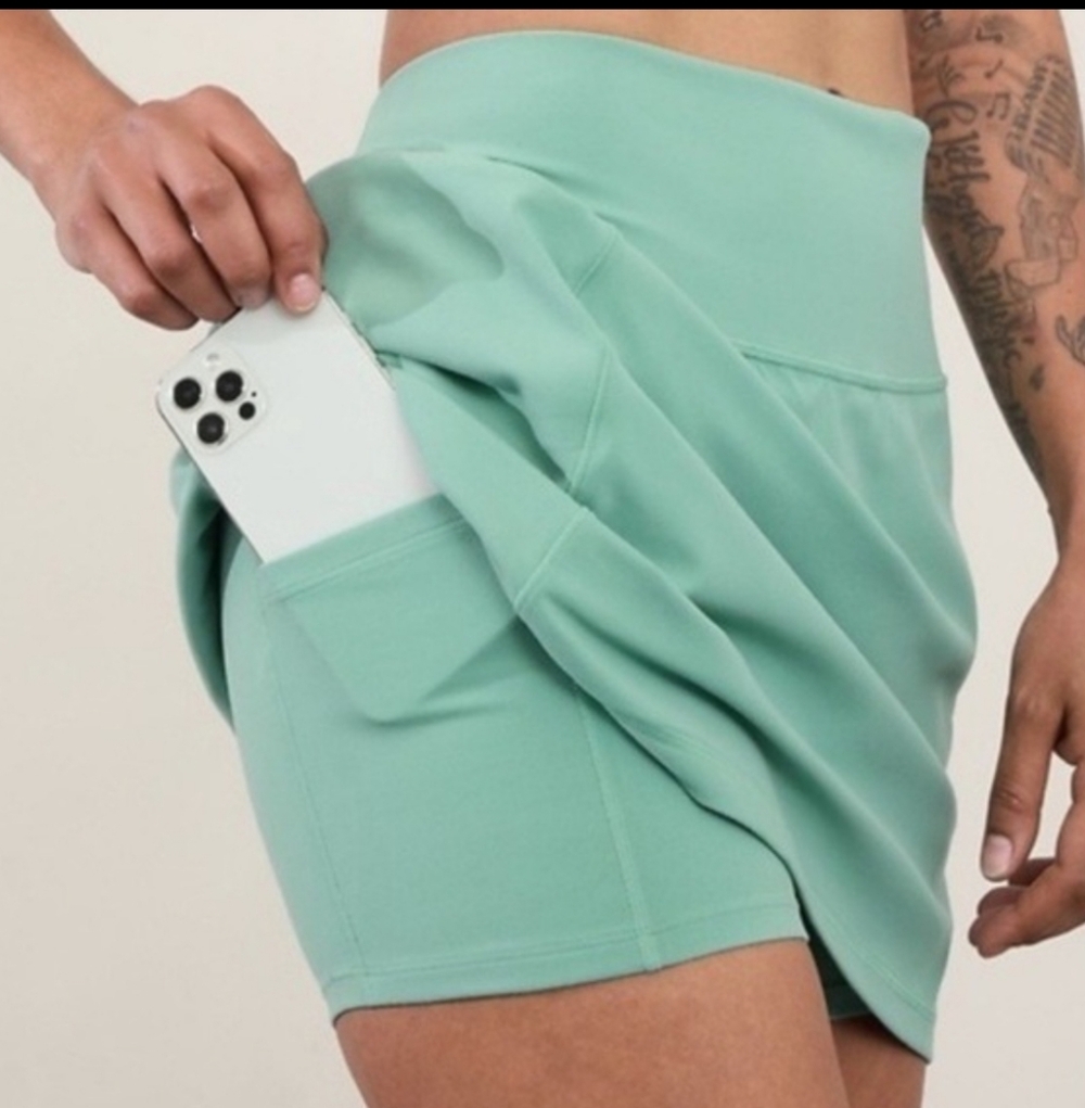 Athleta Salutation Stash Pocket 16.5" Skort Mint Green Tennis Pickleball Size XL